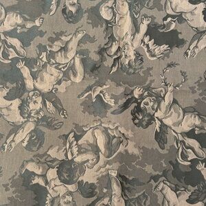 Two Pieces Neoclassical Angel Cherubs Upholstery Fabric Beautiful Green/Tan